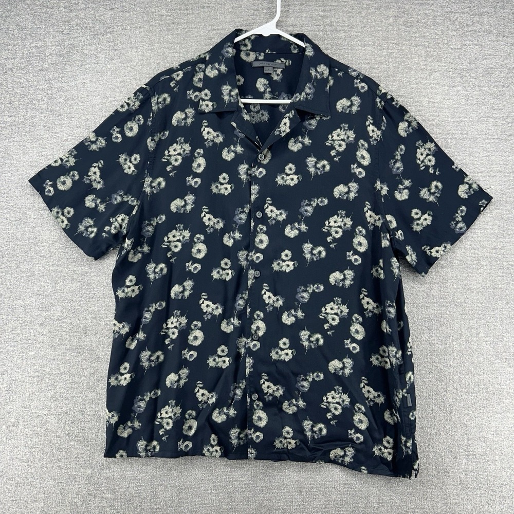 John Varvatos Short Sleeve Shirt Men Size Medium Black Floral Casual Button Up